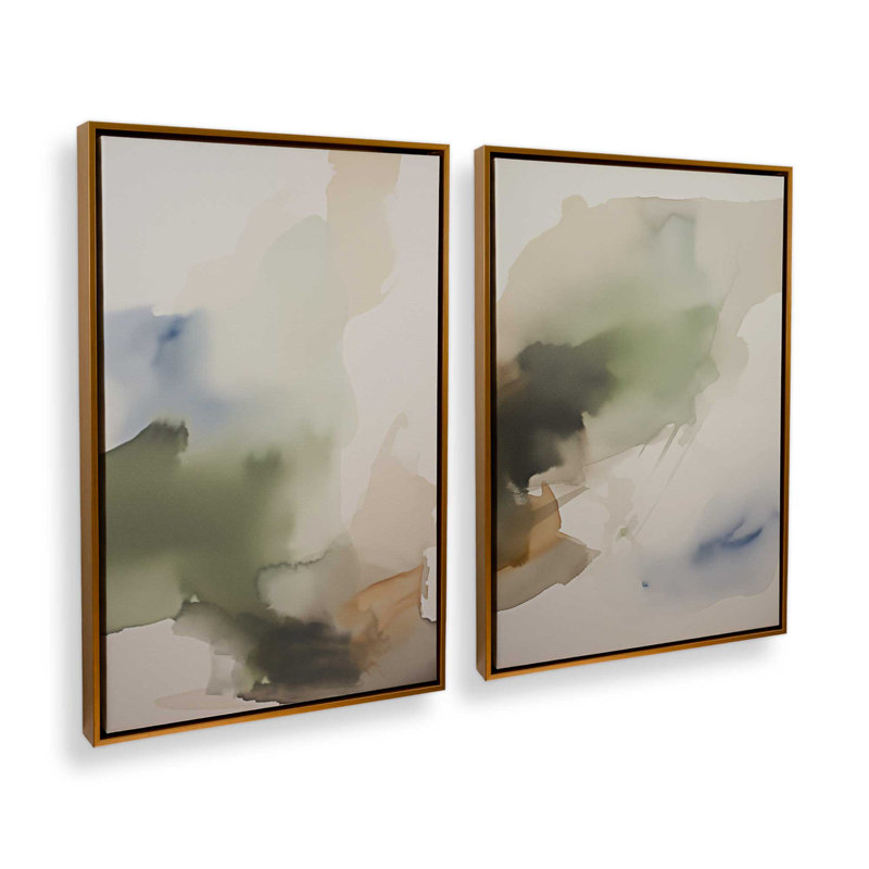 Tranquil Earth Reverie, ensemble de 2 reproductions sur toile encadrées, Cadre flottant or poli
