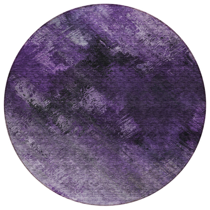 Tapis extérieur rond lavable abstrait aubergine 8 po mauve et lavande