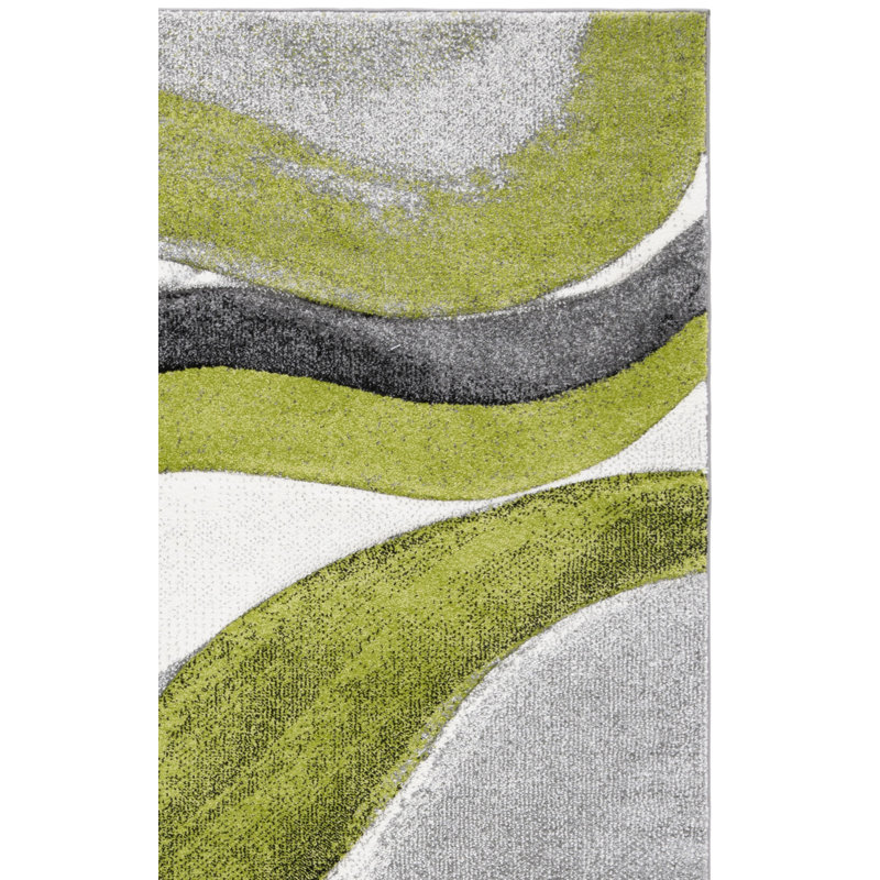 Tapis intérieur en polypropylène tissé à la machine à motif abstrait Dubach gris / vert / blanc, Rectangle 9 pi x 12 pi