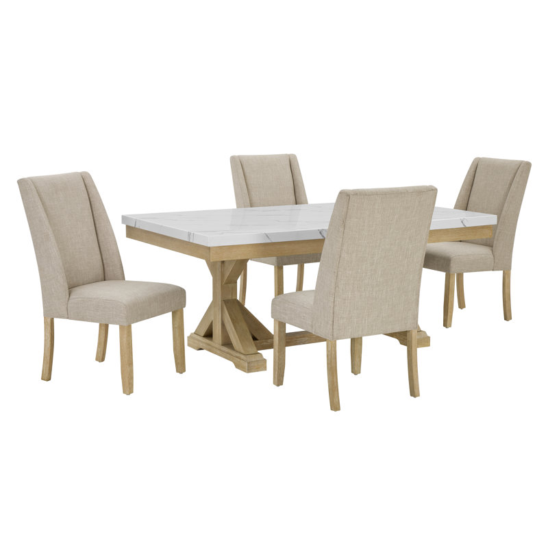 Rustic Faux Marble Dining Set, 5