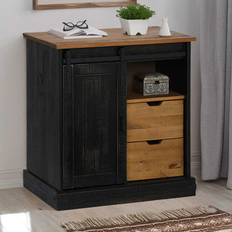 Sideboard HALDEN With Sliding Door 80X40x80 Cm Solid Wood, Black
