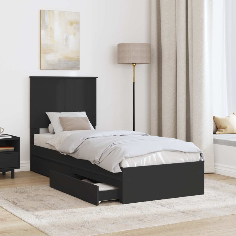  Bed Frame With Drawer Engineered Wood, Small Single (2'6), Black