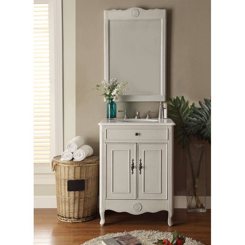 26'' Single Bathroom Vanity with Stone Top, Gray