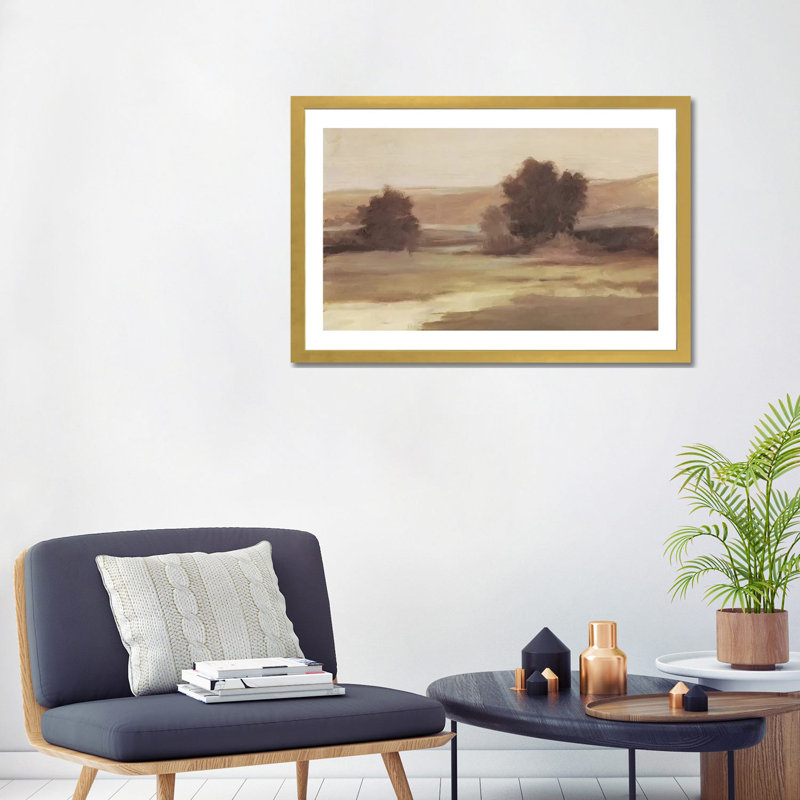 "Discrète Landscape II" par Ethan Harper, reproduction d’art, H 24 po x l 32 po x P 1 po, Blanc, Papier encadré doré