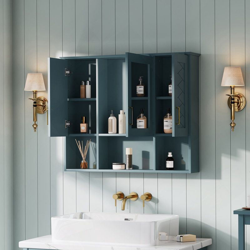 Armoire murale avec tablettes réglables, portes à fermeture en douceur pour la salle de bain, Blue