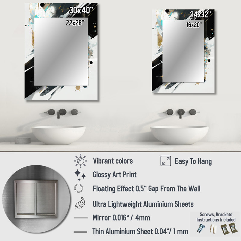 Vert blanc blanc cubiste kaléidoscope II - grand miroir mural cubique, art moderne unique, 32 po x 24 po