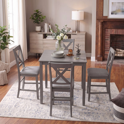 Ensemble de table de salle à manger compacte 5 pièces, comprenant 4 chaises rembourrées grises confortables pour petits appartements