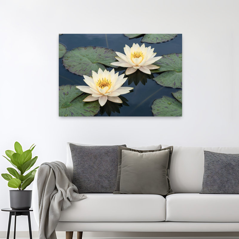 White Water Lilies Contemporary Lily Flower Wall Art, 48" H x 32" W