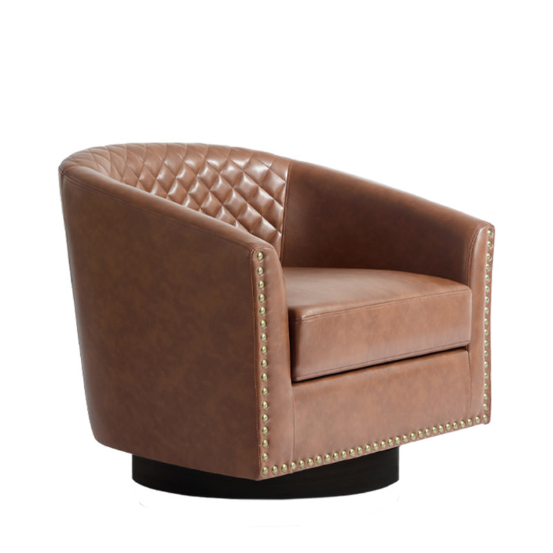 75.2Cm Wide Tufted Swivel Barrel Chair, Brown