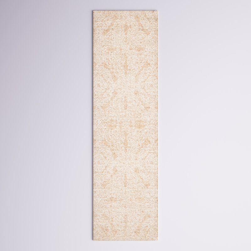 Zelda Damask Handmade Tufted Wool Gold/Ivory Area Rug, Runner 2'3" x 8'