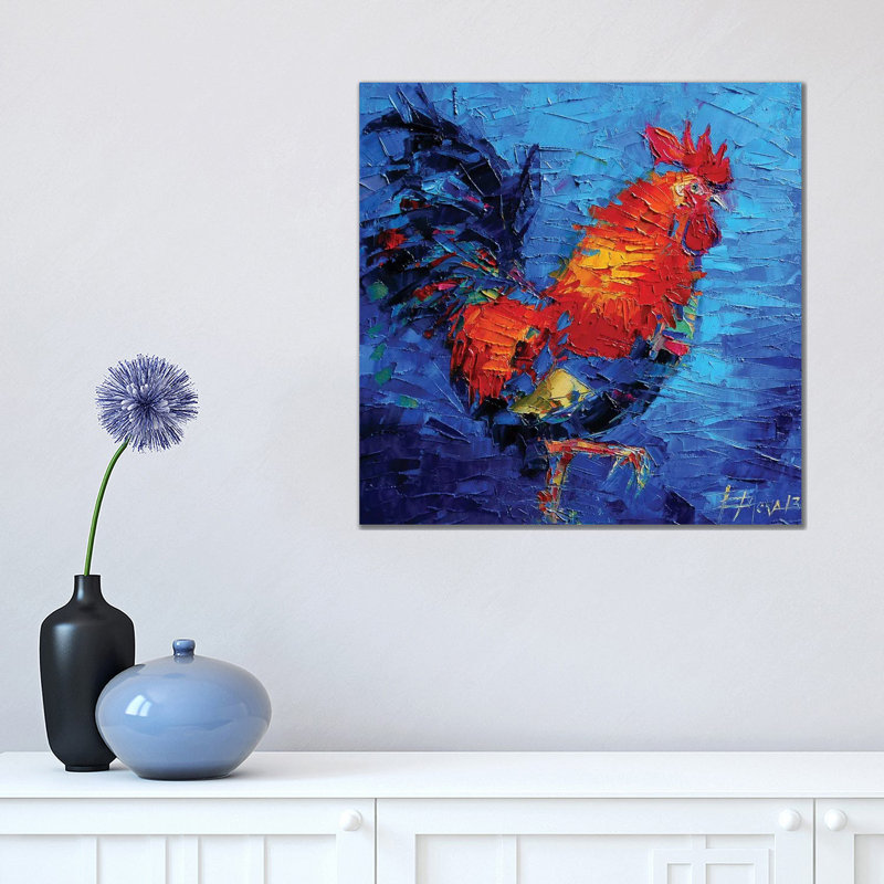 Abstract Colourful Rooster 1 Piece Wrapped Canvas Painting, 45.72 cm H x 45.72 cm W