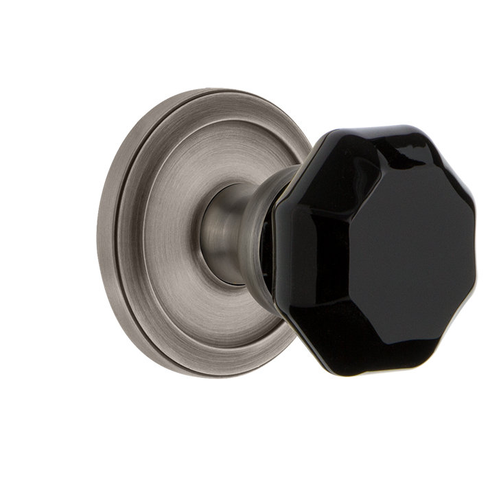 Grandeur Circulaire Rosette Passage with Lyon Door Knob, Antique Pewter, 2 3/4"