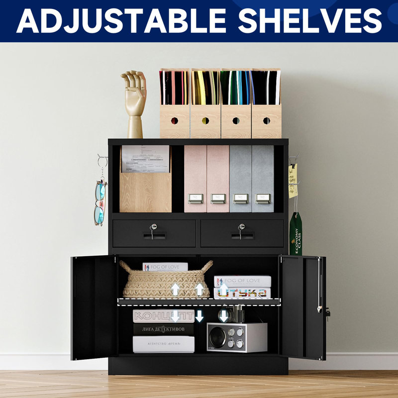 Moza 31.5'' Wide 2 -Drawer Steel File Cabinet, Black