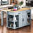 Extendable Kitchen Island In Grey Blue, Rubber Wood Veneer, Ample Storage, Built - Charging, 6+2 Wheels, For Meal Prep And Dining 47.2" X 19.7" Island, Adjustable Shelves, Power Outlet, Full-2087997392