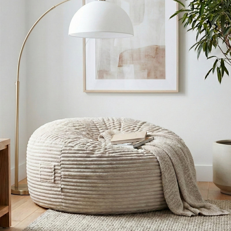 Sealy® Bala 5ft Faux Fur Foam Bean Bag - Taupe, 27" H x 60" W x 60" D, Beige Corduroy