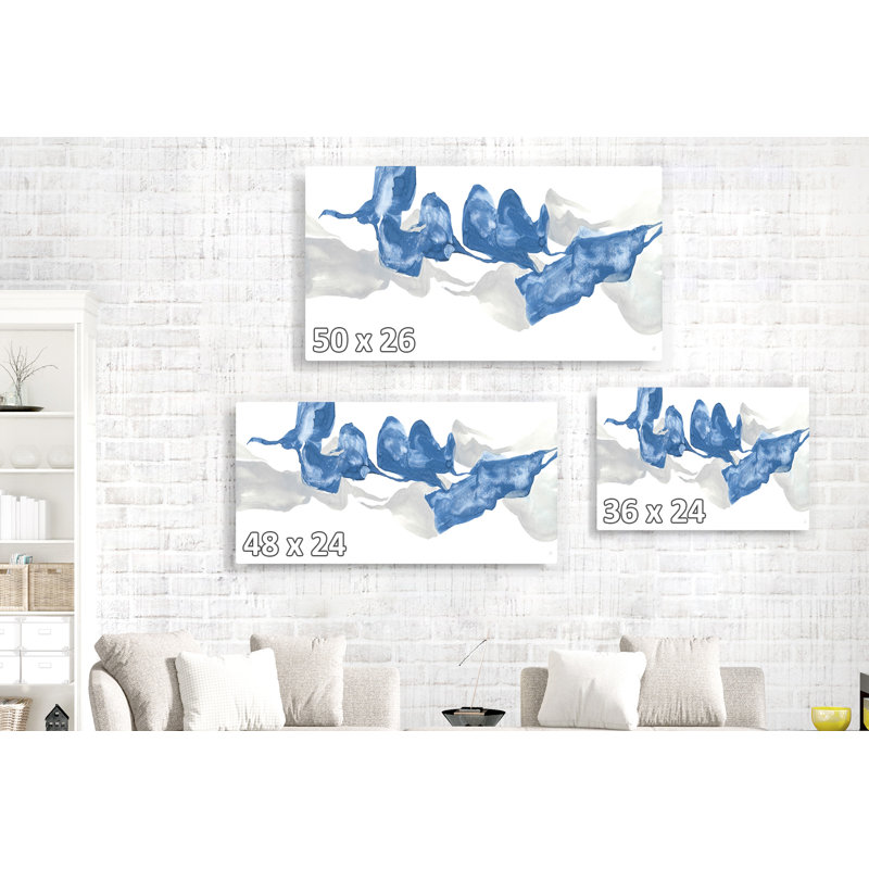 Abstrait bleu et ruban gris, sur fond blanc, impressionniste, H 16 po x l 24 po x P 1,5 po