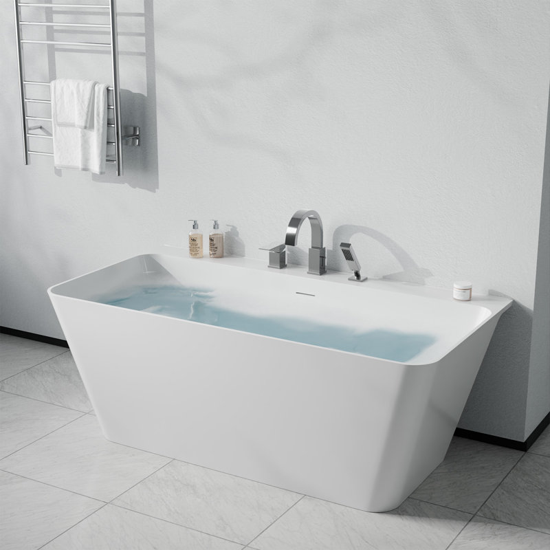 Vault Series 67 In. X 32 In. Flat Bottom Acrylic Freestanding Soaking Bathtub With Center Drain, Faucet, Chrome