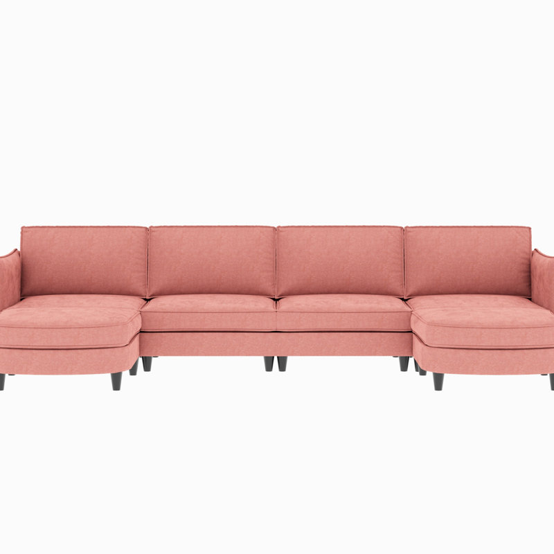 6 Seater Red Fabric U-Shaped Couch With Movable , Pocket Springs And Comfortable Support 141.5'' Large Frame Seating Configuration