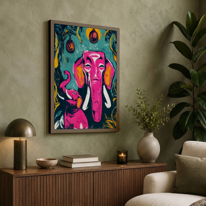Magenta Elephant Boho - Print, 24x16 - 61.0 x 40.6 cm, Sage Border