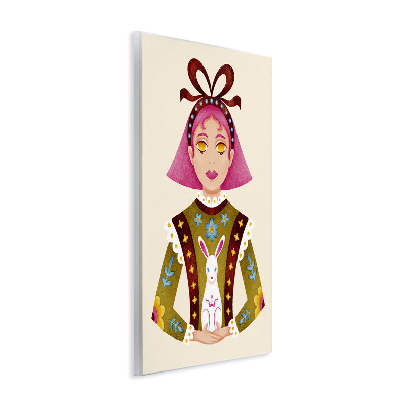 Plaque murale fille et lapin aux cheveux roses, design par Hannah Moren, H 15 po x l 10 po