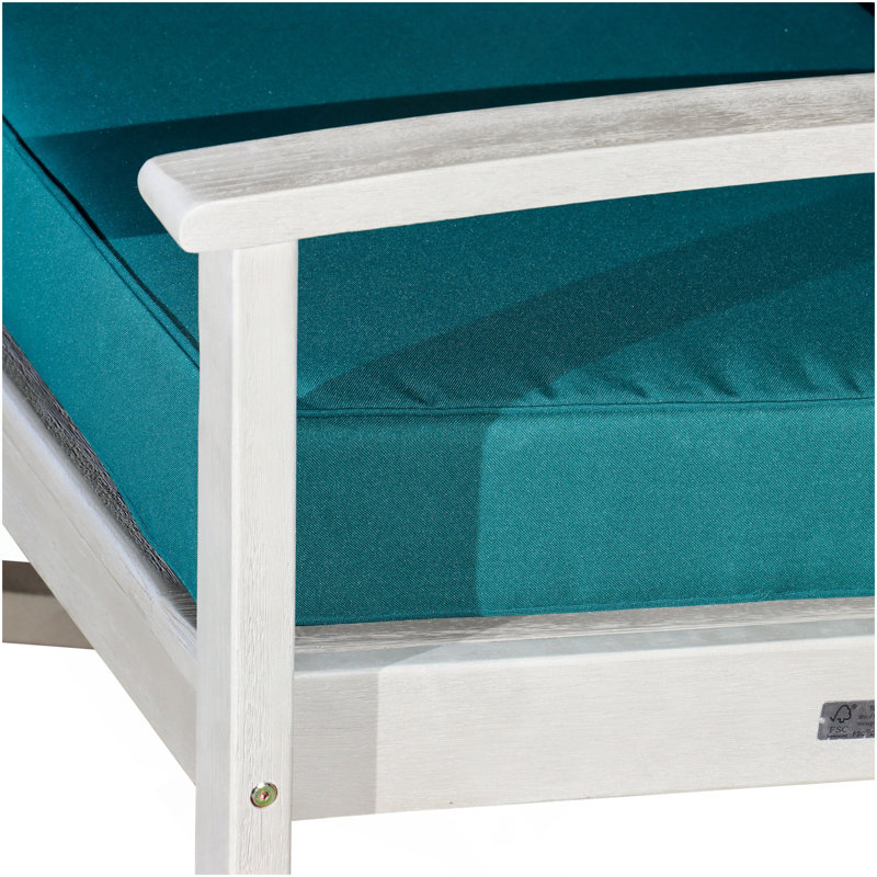 Chaise berçante en eucalyptus avec coussins, finition gris bois flotté, coussins vert foncé, Dark Green