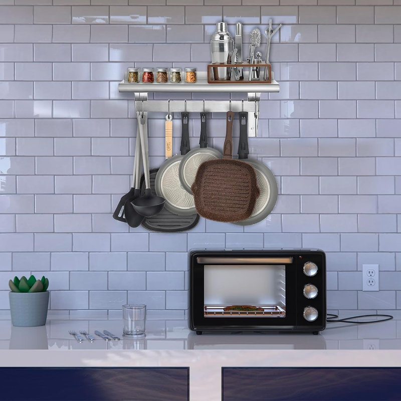 Stainles Steel Rectangle Wall Mounted Pot Rack, 11" H x 36" W x 12" D