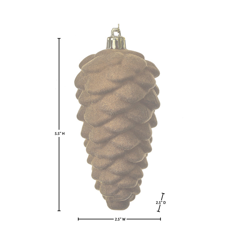 Ensemble de 2 ornements 5,5 po en forme de pomme de pin en plastique incassable, Brun