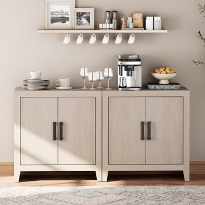 Buffet Cabinet With Storage, 62" Large Sideboard, Kitchen Cabinet With Door And Adjustable Shelf, Modern Farmhouse Wood Console Table For Kitchen, Dining Room, Living Room, Beige