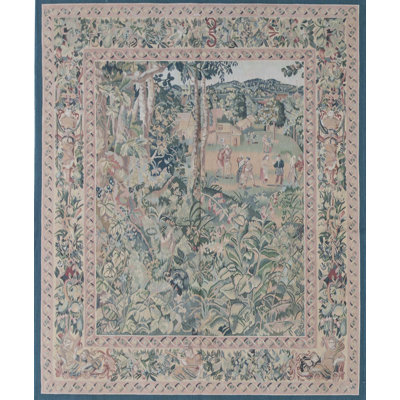 Hand-Knotted High-Quality Green and Brown Area Rug