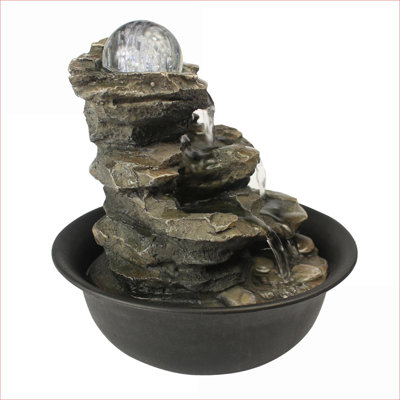 Fountains | Natural Indoor Tabletop Waterfall Fountain with LED Lights, for Home Office, 8.3"H | Resin | Rock