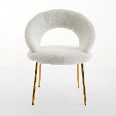 Set of 1 Teddy Fabric Dining Chairs With Curved Backrest and Metal Legs