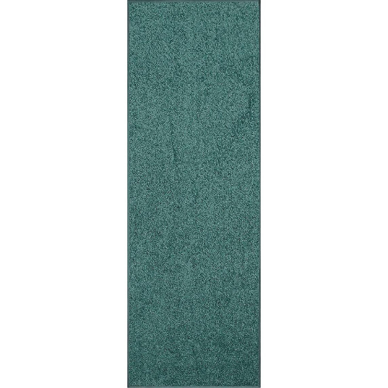Tapis de couleur unie en polyester tissé à la machine en bleu sarcelle, Tapis de couloir 7 pi x 14 pi