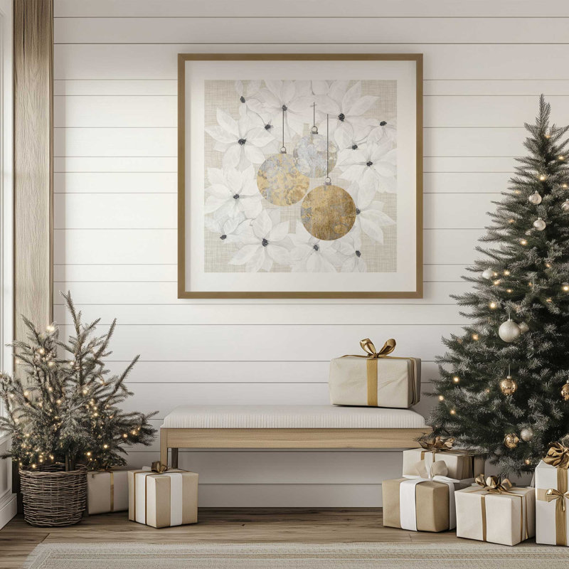 Holiday Ornaments in Bloom I Print, 13.75" H x 13.75" W, Weathered Zinc Single Picture Framed, Solid Wood
