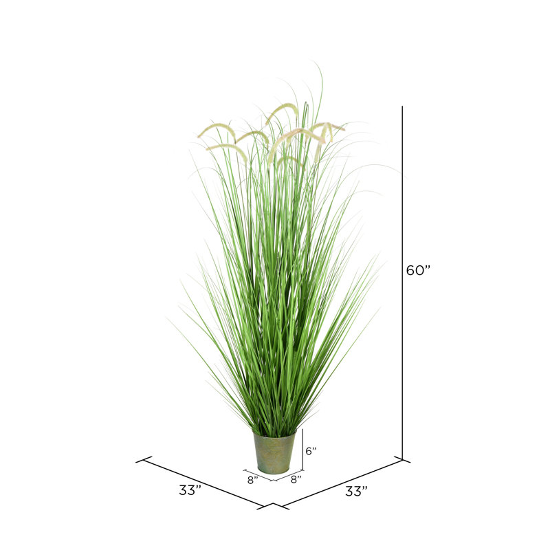 Herbe verte et quenouilles artificielles en pot, H 60 po x l 33 po x P 33 po