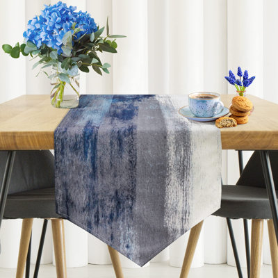 Chemin de table bleu et gris, chemin de table bleu moderne en toile de jute pour commode