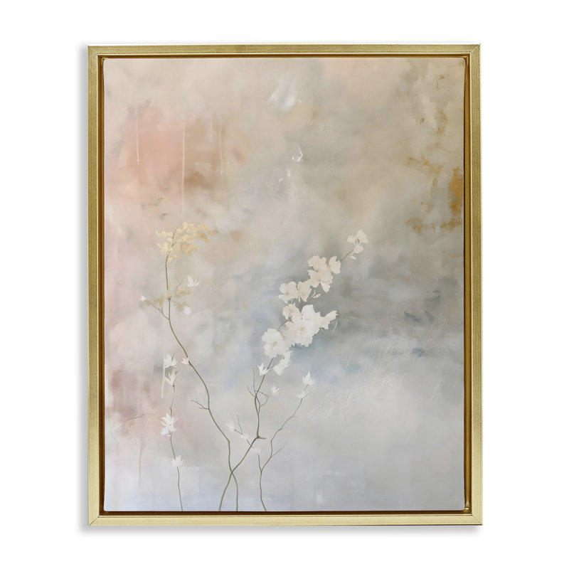Cadre flottant floral pastel abstrait, design par Creative Studio, H 21 po x l 17 po, Cadre flottant métallique doré