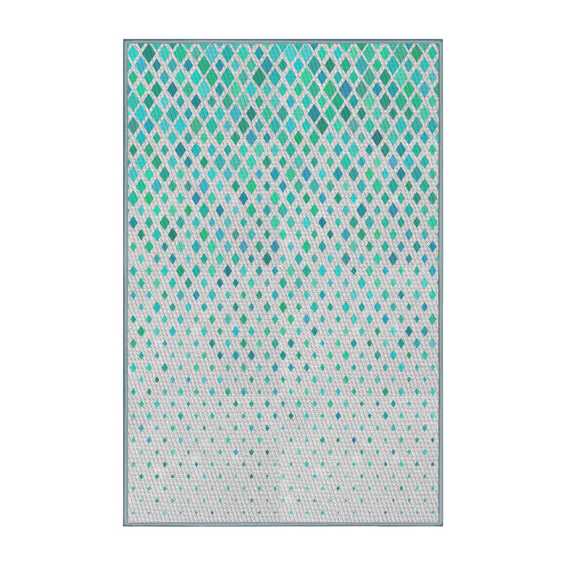 Tapis vert/blanc bleu turquoise à motifs, Rectangle 4 pi x 6 pi