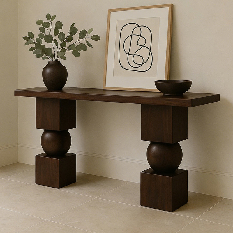 Modern simple style rectangular console table, 33.5" H x 63" W x 11.8" D, Dark Brown