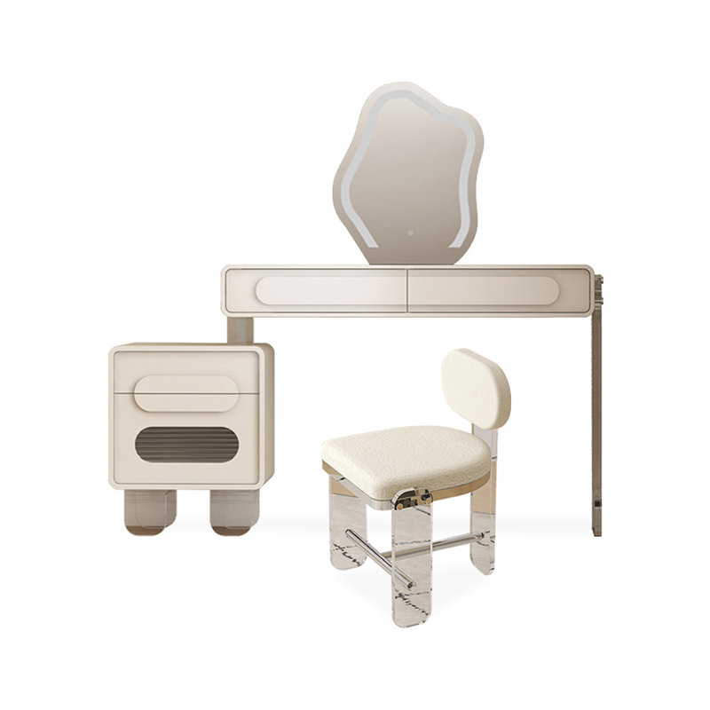 Coiffeuse avec miroir lumineux, 4 tiroirs, 1 chaise