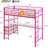Pink Full Metal Loft Bed Frame With L-Shaped Desk, 2 Charging Stations, Storage Shelves, 4 Drawers, LED Lights-569013682