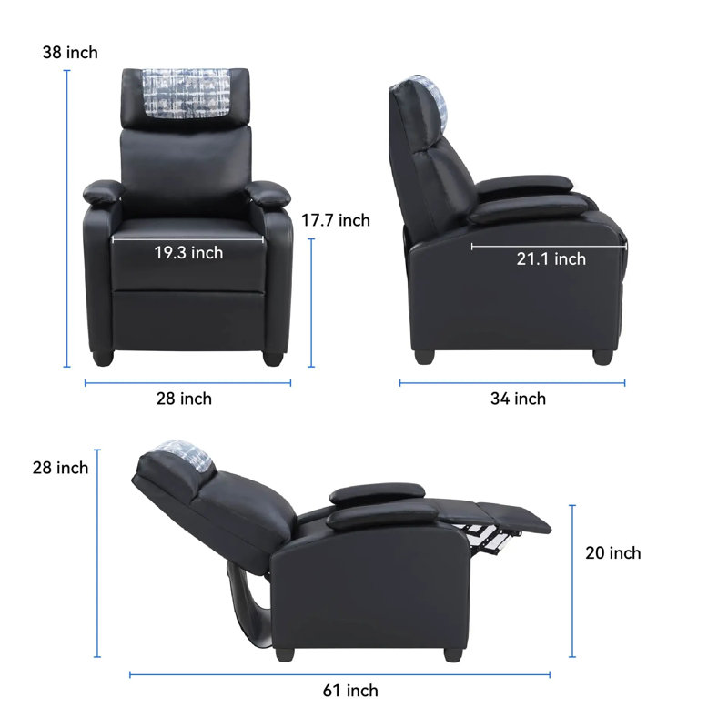 Manual Recliner with Cup Holder & Auto Footrest – Black PU