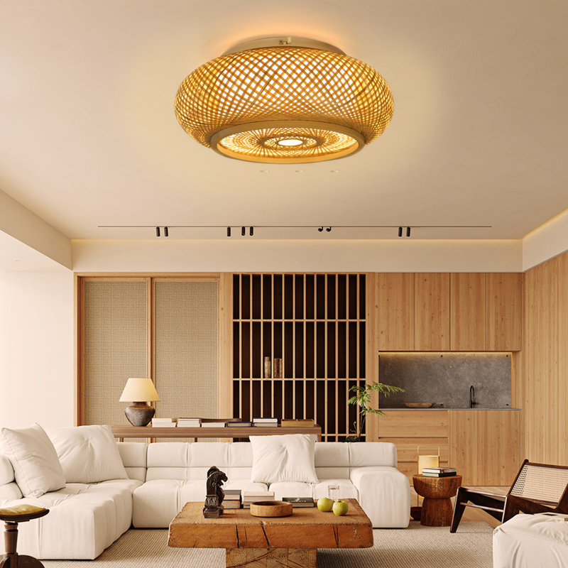 Cuvier Flush Mount Bamboo Ceiling Light, 6.3" H x 15.7" W x 15.7" D