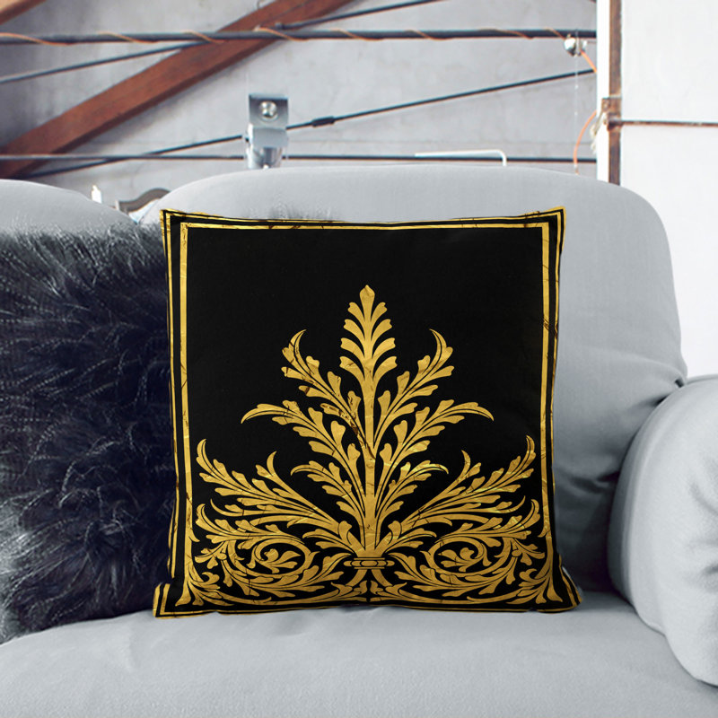 Golden Foil Relief Square Throw Cushion, 55cm H x 55cm W x 20cm D, Stone