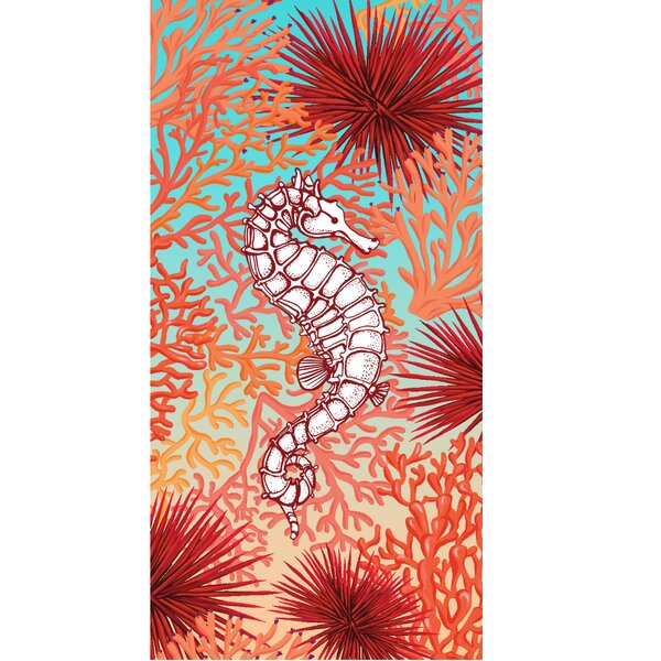 Seahorse And Coral Coastal - Waffle Weave Embroidered Kitchen