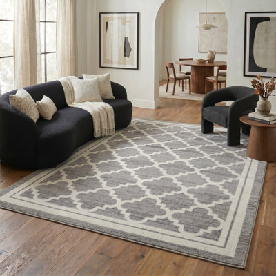 Rug Branch Kaya 5' x 8' (5'3" x 7'7") Grey/Beige Trellis Indoor Area Rug, Traditional, Low Pile, Stain-Resistant Carpet - Living Room, Bedroom, Dining Room, and Kitchen