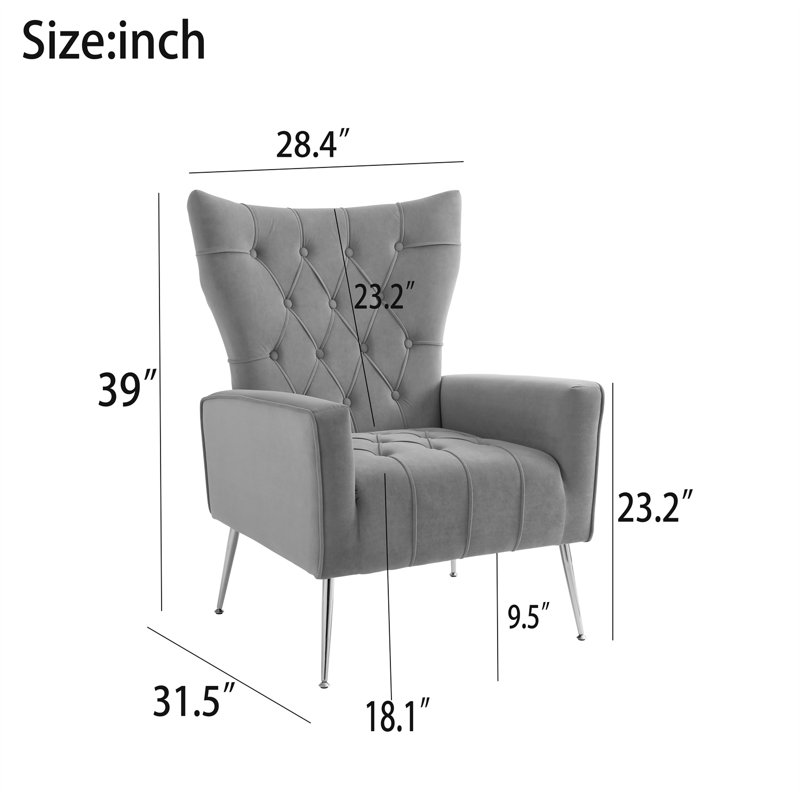 Fauteuil en velours capitonné l 28,4 po, Velours noir