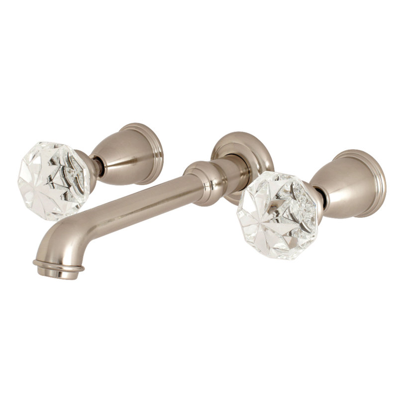 Kingston Brass Krystal Onyx Two-Handle 3-Hole Wall Mount Roman Tub Faucet, Brushed Nickel