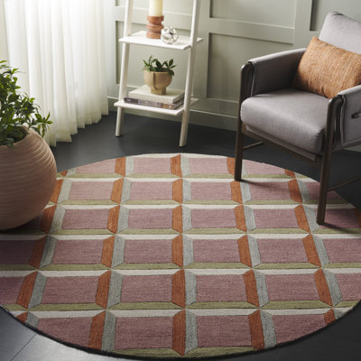 Nickelsen Hand Tufted Wool/Cotton Geometric Rug in Pink/Beige