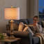 Lampe de table côtière 27,5 "avec base effet bois et abat-jour en lin