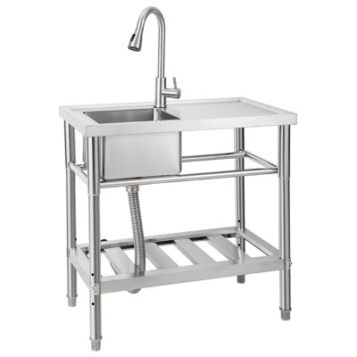 Stainless Steel Commercial Utility Sink – Freestanding Single Bowl with Worktop & Tap – 76 x 40 x 76 cm for Laundry, Restaurant, Garage & Outdoor Use